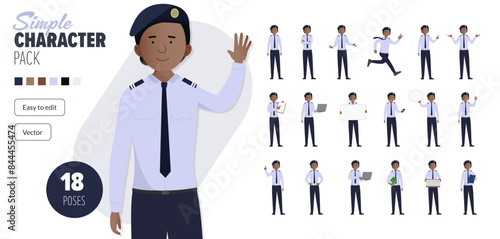 Simple flat female air force armed forces vector character in a set of multiple poses. Easy to edit and isolated on a white background. Modern trendy style character mega pack with lots of poses.