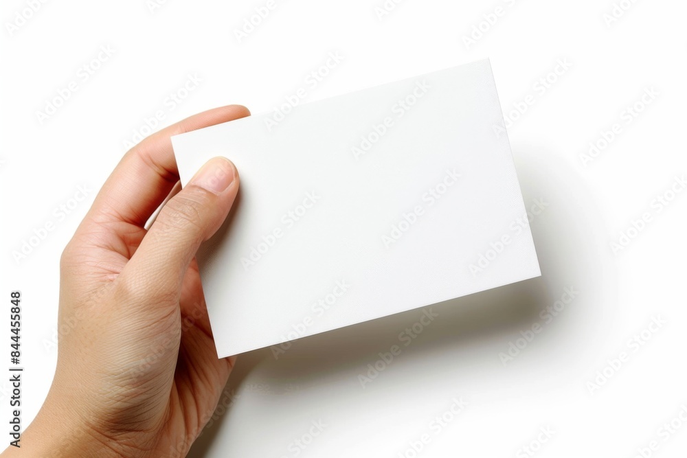 Blank White Card Mockup on Hand created with Generative AI Blank White Card Mockup on Hand created with Generative AI