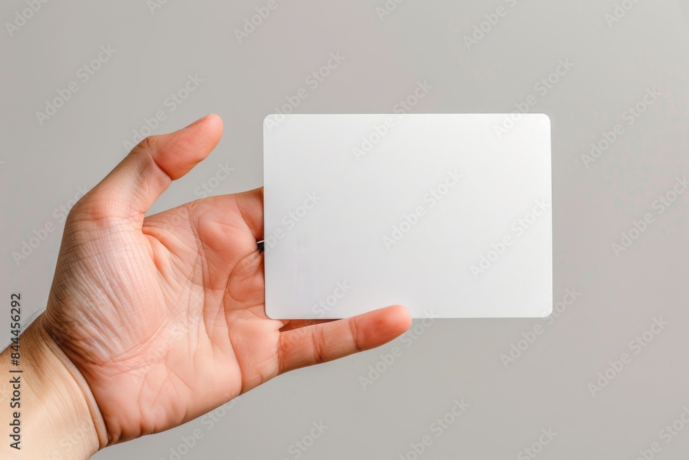 Fototapeta premium Blank White Card Mockup on Hand created with Generative AI