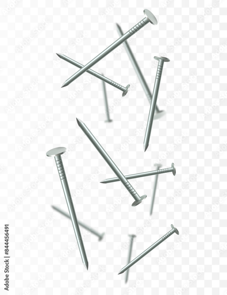 Flying metal nails, isolated on transparent background. Many silver falling nails. ?onstruction, repair tools. Steel chrome nails, grey instruments minimalist concept. Flying metal nails, isolated on transparent background. Many silver falling nails. ?onstruction, repair tools. Steel chrome nails, grey instruments minimalist concept.