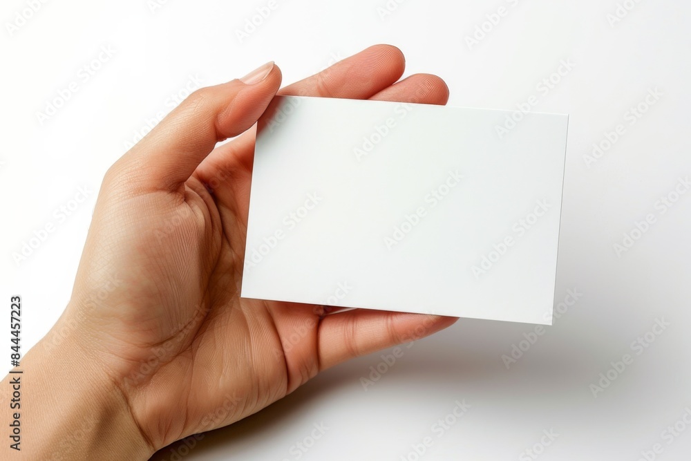 Obraz premium Blank White Card Mockup on Hand created with Generative AI