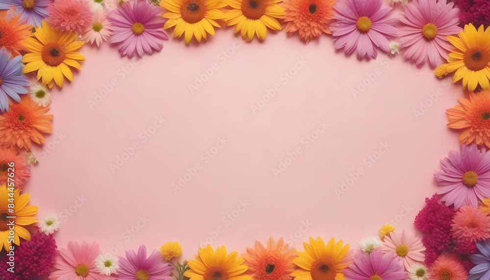 Colorful Flowers Flatlay with Copy Space Colorful Flowers Flatlay with Copy Space