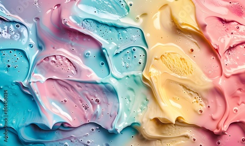 Colorful rainbow melted ice cream with bubbles photo