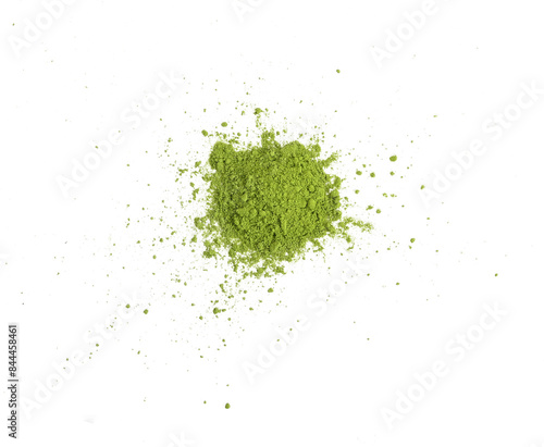 Pile of green matcha powder isolated on transparen png, top view