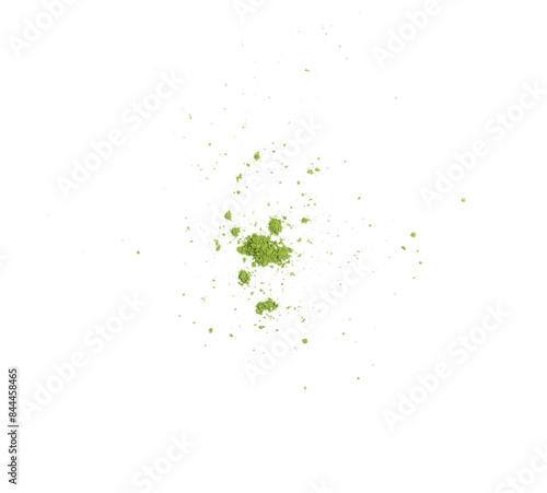 Pile of green matcha powder isolated on transparen png, top view