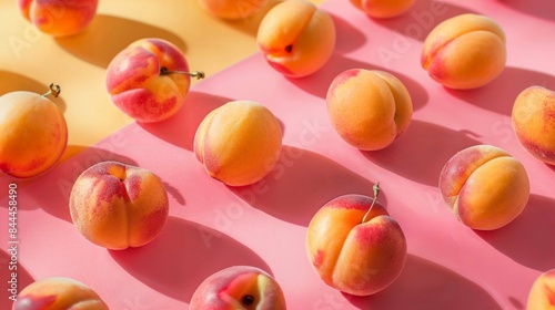 Whole Apricots on Pink and Yellow Background