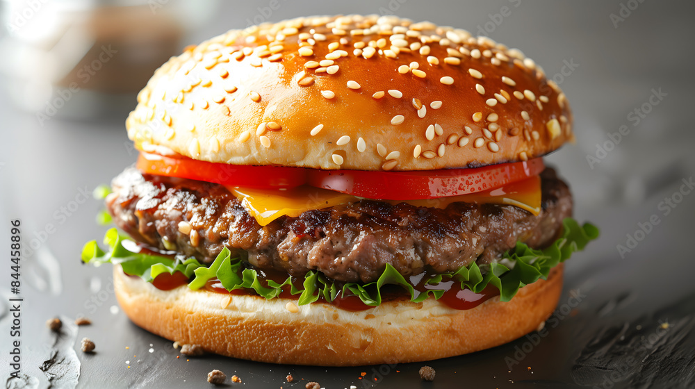 Hamburguesa con queso, bacon, lechuga y tomate Hamburguesa con queso, bacon, lechuga y tomate
