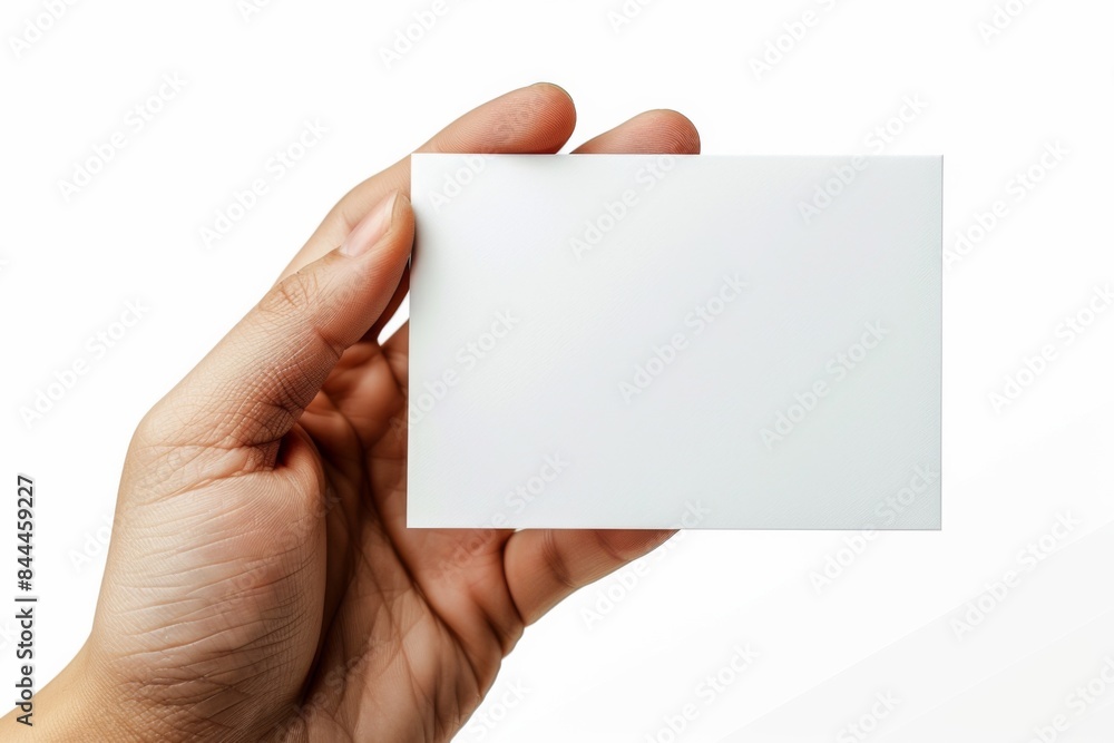 Blank White Card Mockup on Hand created with Generative AI Blank White Card Mockup on Hand created with Generative AI