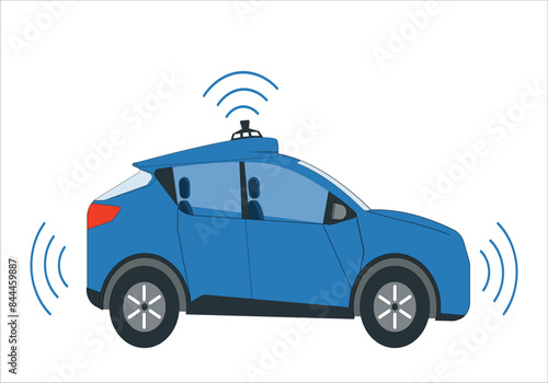 Sensing system and wireless communication network of vehicle. Autonomous car. Driverless car. Self driving vehicle. Autonomous smart car scans the road operates the machine automatically stop. 2244
