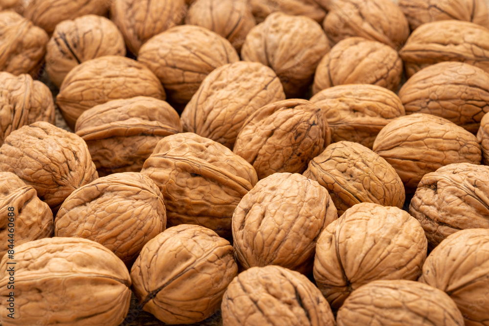 Close-up shelled walnuts on a piece of burlap Close-up shelled walnuts on a piece of burlap