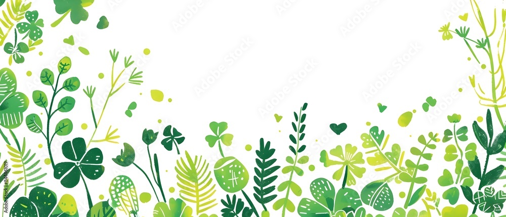 Playful Hand Drawn Floral Border Pattern with Blank Space for St Patrick s Day Background Playful Hand Drawn Floral Border Pattern with Blank Space for St Patrick s Day Background