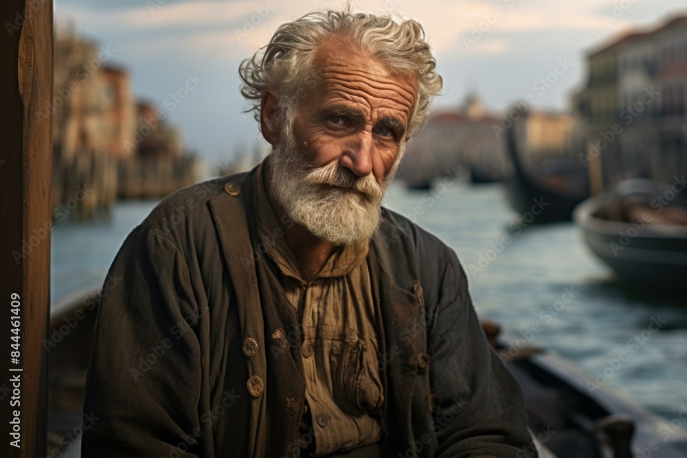 Portrait of a seasoned elderly man with a thoughtful expression beside a tranquil river Portrait of a seasoned elderly man with a thoughtful expression beside a tranquil river