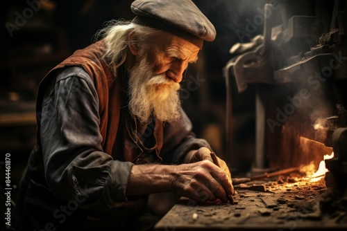 Wallpaper Mural Aged artisan focused on detailed handcrafting in a rustic wood workshop setting Torontodigital.ca