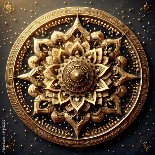 Radiant Elegance: 3D Mandala with Golden Accents