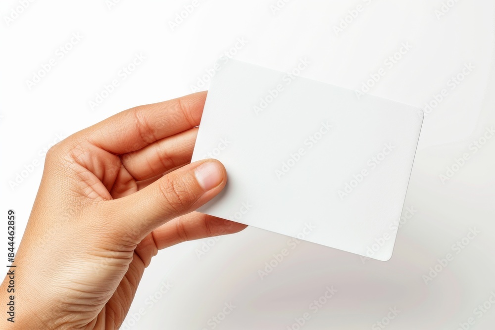 Blank White Card Mockup on Hand created with Generative AI Blank White Card Mockup on Hand created with Generative AI