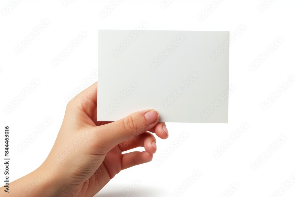 Obraz premium Blank White Card Mockup on Hand created with Generative AI