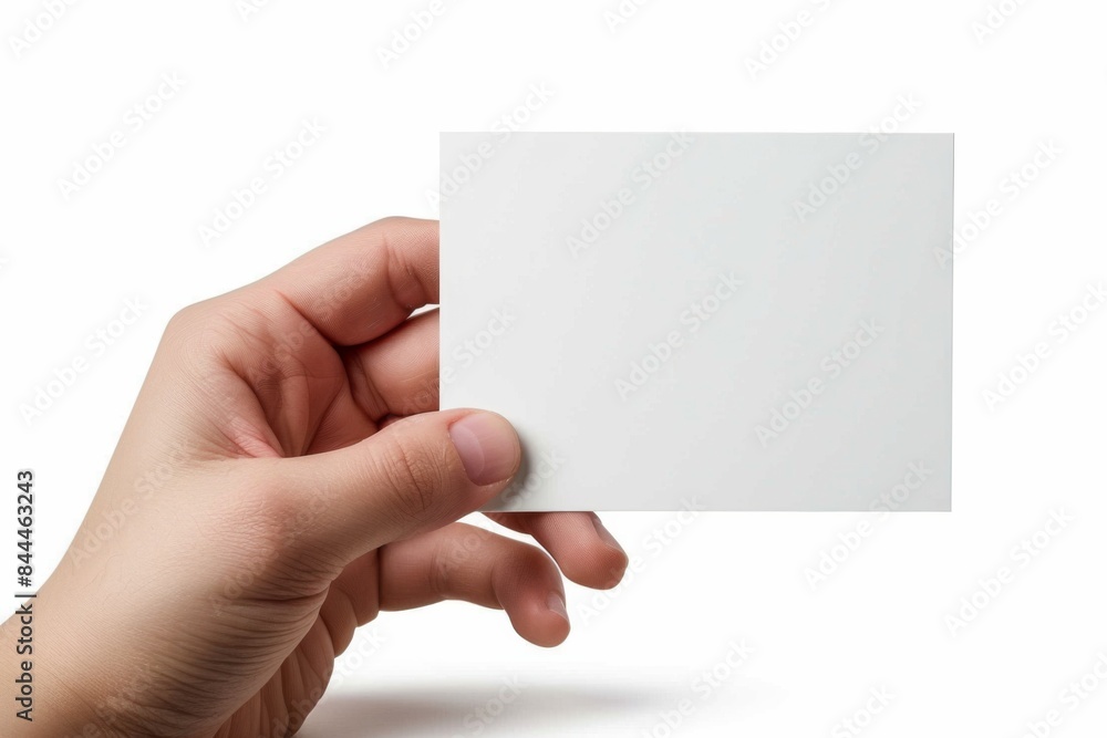 Fototapeta premium Blank White Card Mockup on Hand created with Generative AI