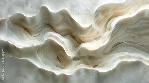 Abstract flowing wave patterns in soft, cream tones, creating a serene and delicate visual effect, ideal for backgrounds or artistic projects.