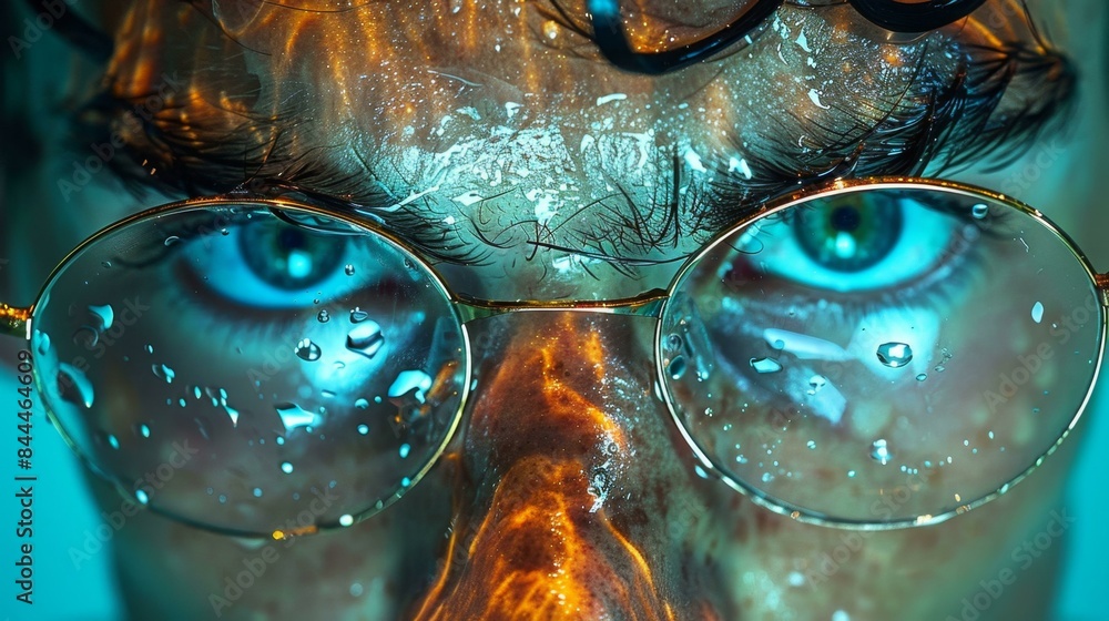 A close-up of a person wearing glasses, with a blue eye and a green eye. The person appears to be looking at something in the distance. A close-up of a person wearing glasses, with a blue eye and a green eye. The person appears to be looking at something in the distance.
