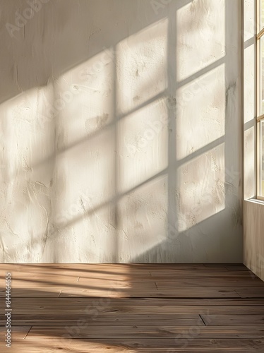 Closeup of an empty wall with soft shadows cast by a window