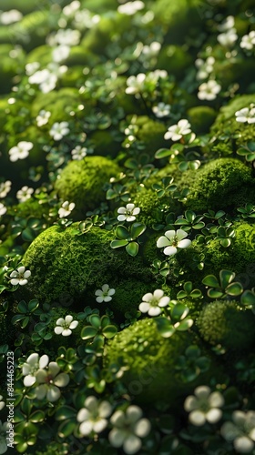Lush Moss Garden Carpet with Dreamlike Botanical Style