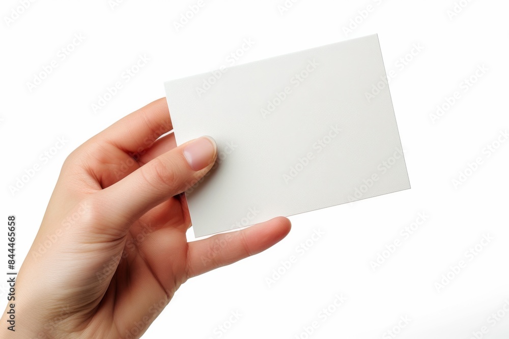 Blank White Card Mockup on Hand created with Generative AI Blank White Card Mockup on Hand created with Generative AI