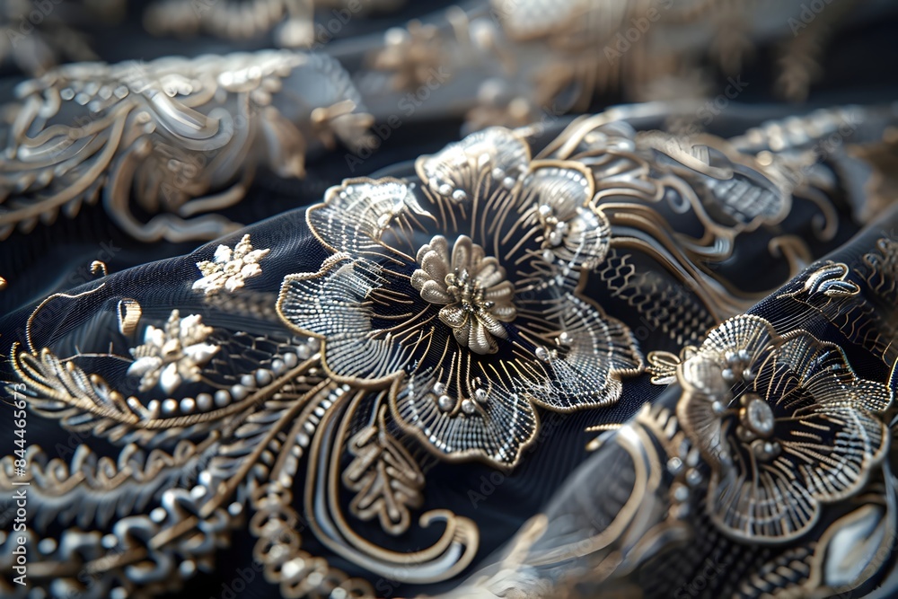 Fototapeta premium Ornate Lace and Filigree Compositions with Intricate Floral Arrangements and Metallic Textures