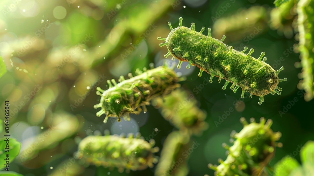 A close up of green algae with spines on the surface. The algae is bright green and has a texture resembling a fuzzy surface. The image is blurry, giving a sense of depth and movement to the scene. A close up of green algae with spines on the surface. The algae is bright green and has a texture resembling a fuzzy surface. The image is blurry, giving a sense of depth and movement to the scene.