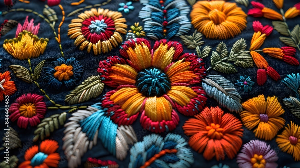 Vibrant and Ornate Handcrafted Folk Art Embroidery with Intricate Geometric Designs Vibrant and Ornate Handcrafted Folk Art Embroidery with Intricate Geometric Designs