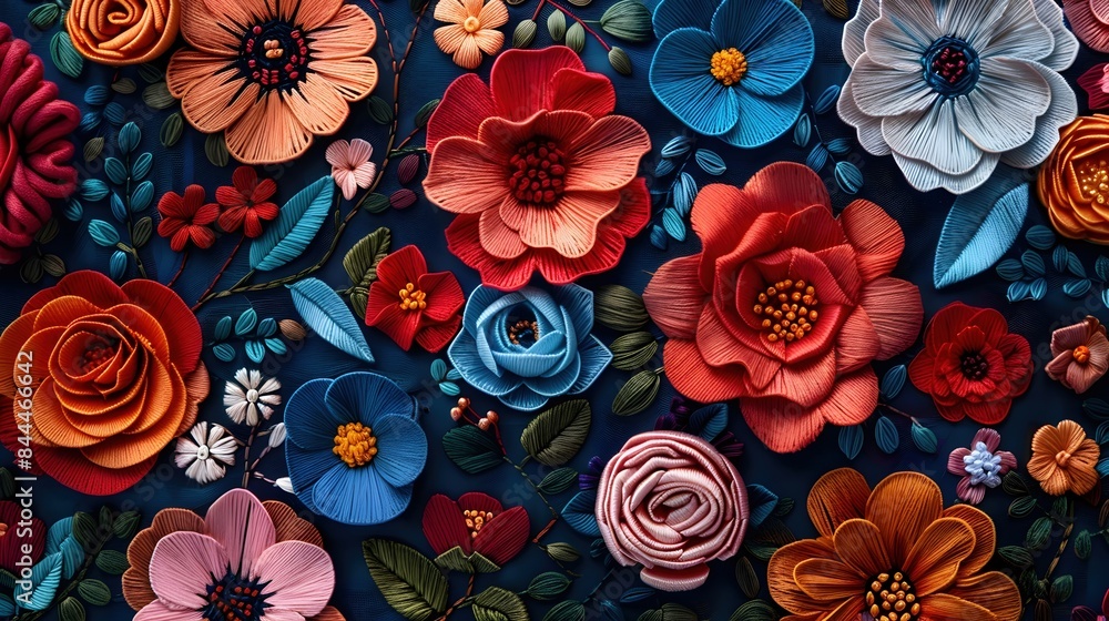 Vibrant Floral Embroidery Patterns Adorning a Cozy Interior with a Cinematic,Photographic Style Vibrant Floral Embroidery Patterns Adorning a Cozy Interior with a Cinematic,Photographic Style