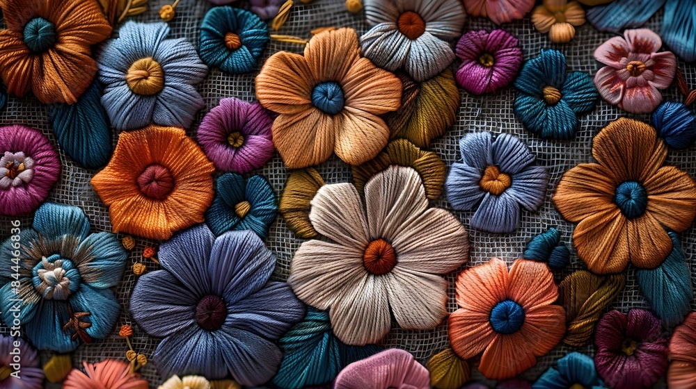 Vibrant Retro Embroidery Patterns with Floral Designs in Muted Vintage Palette Vibrant Retro Embroidery Patterns with Floral Designs in Muted Vintage Palette