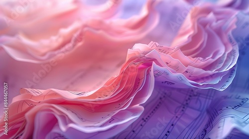 Whimsical Ballet Sheet Music Notes Twirling in Pastel Hues with Impressionist Painting Technique