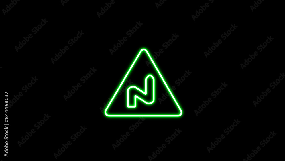 Neon glowing uk warning of a double bend ahead road sign. It consists of a double bend symbol contained. Neon glowing uk warning of a double bend ahead road sign. It consists of a double bend symbol contained.