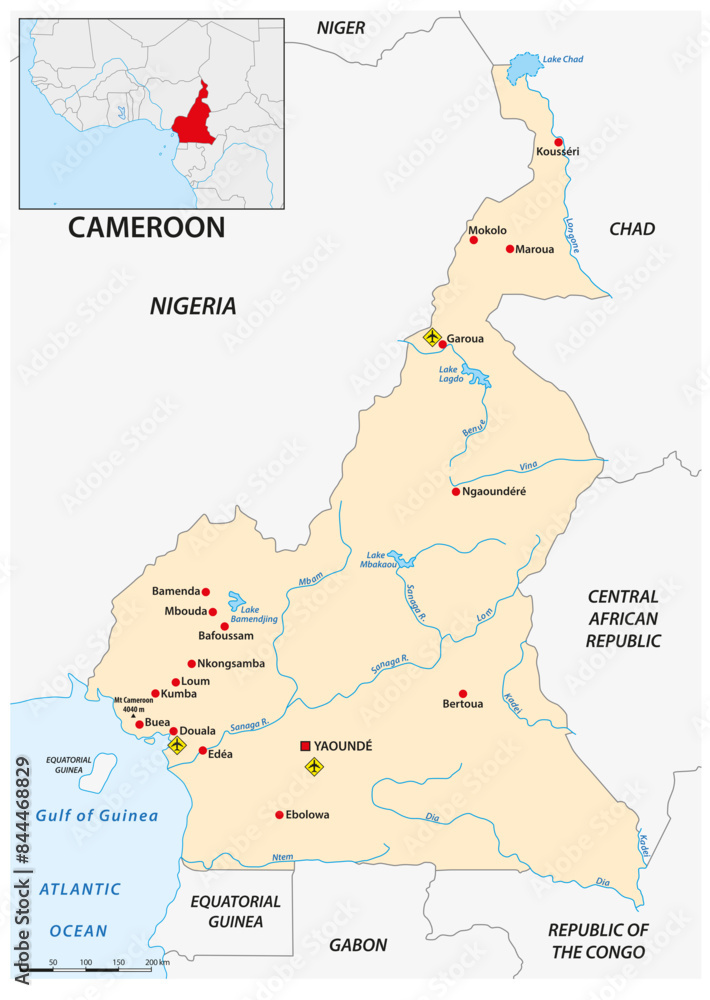 Simple map of the African state of Cameroon Stock Vector | Adobe Stock