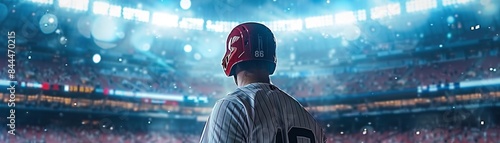 Player in baseball uniform facing the stadium, bright lights, dramatic scene, high detail, ready for action 8K , high-resolution, ultra HD,up32K HD