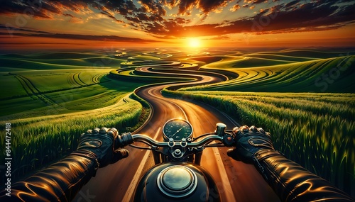motorcycle road in the fields photo