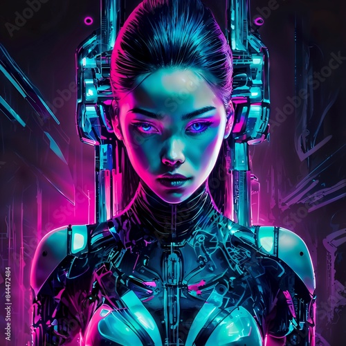 cyber girl with purple eyes photo