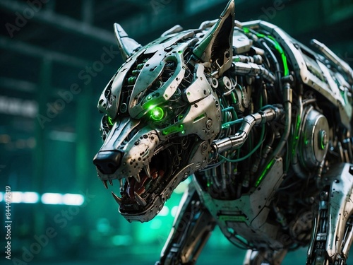 cyber wolf with green eyes