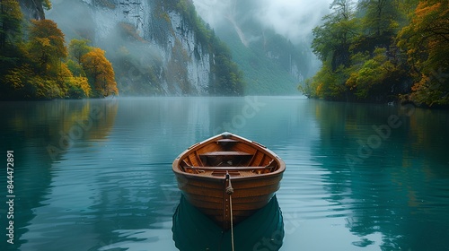 Wallpaper Mural Misty Fjord with Calm Water and Mountain Reflections Torontodigital.ca