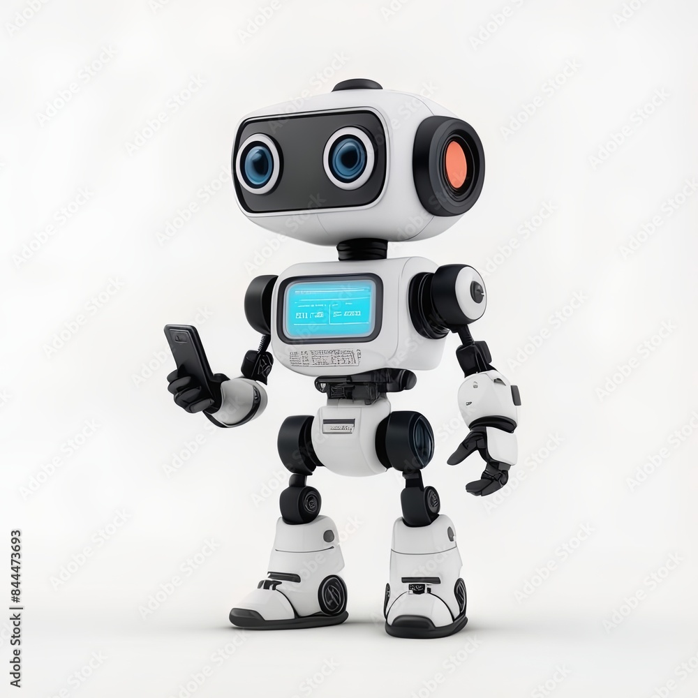 Robot setting up smartphone Robot setting up smartphone