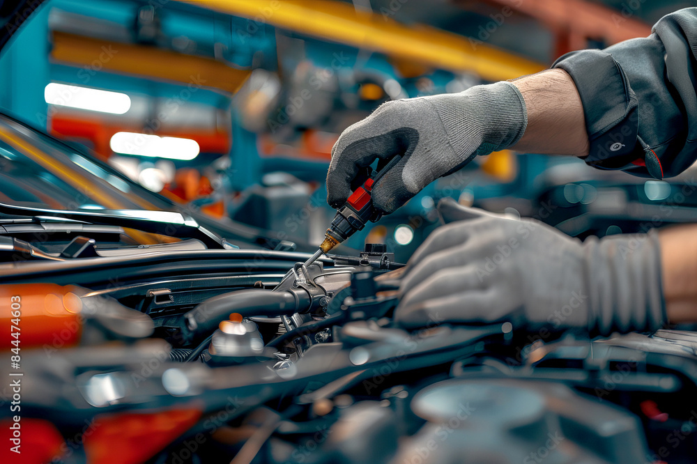 close up of car mechanic hands fixing vehicle engine in auto repair workshop close up of car mechanic hands fixing vehicle engine in auto repair workshop