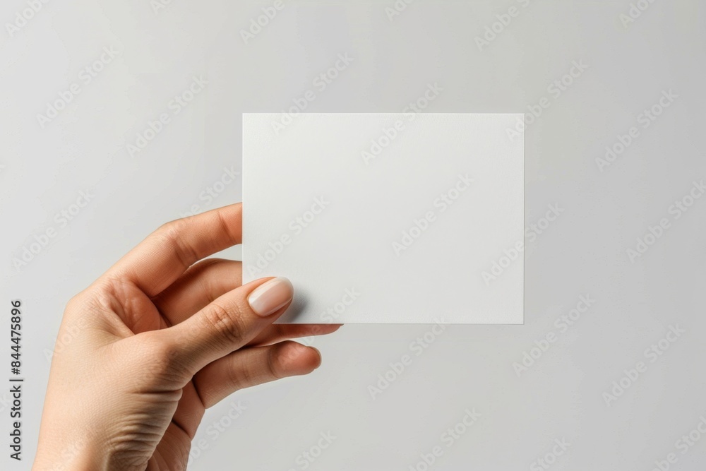 Fototapeta premium Blank White Card Mockup on Hand created with Generative AI