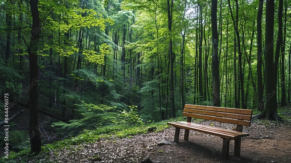 Digital nomad in a serene forest, working from a wooden bench, nature sounds Digital nomad in a serene forest, working from a wooden bench, nature sounds