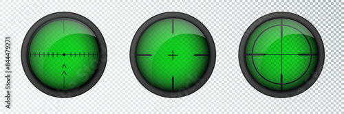 Realistic sniper sight thermal imager. Sniper scope with measurement thermal imager marks template. Sniper scope crosshairs view. Realistic vector optical sight.