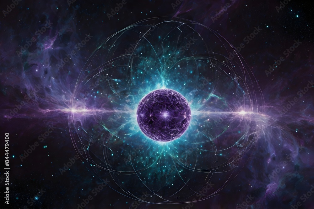 A glowing, pulsating orb in a dark cosmos emits powerful energy waves in purple, turquoise, and silver, creating a mesmerizing ripple effect. Stars and cosmic dust are illuminated, showcasing dynamic A glowing, pulsating orb in a dark cosmos emits powerful energy waves in purple, turquoise, and silver, creating a mesmerizing ripple effect. Stars and cosmic dust are illuminated, showcasing dynamic