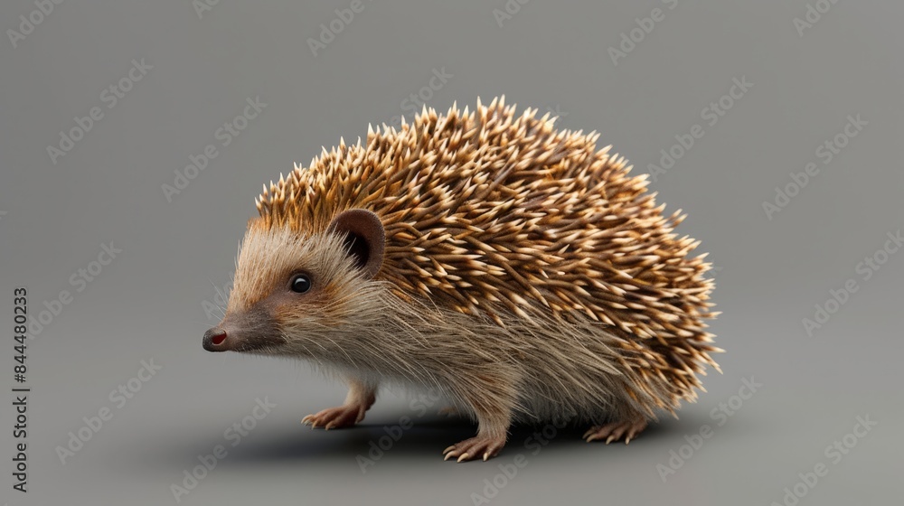 Fototapeta premium Hedgehog on a gray background. 3d render. square image. random metaphor creative. 