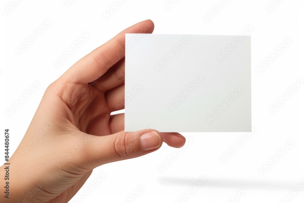 Obraz premium Blank White Card Mockup on Hand created with Generative AI