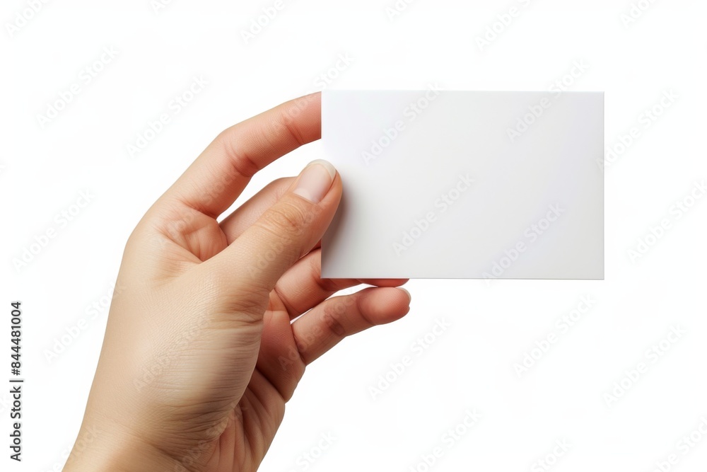 Fototapeta premium Blank White Card Mockup on Hand created with Generative AI