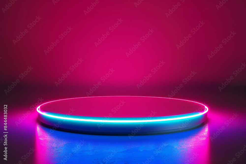 3D Render of an Empty Podium with Neon Gradient on Abstract Neon Frame, Abstract minimal concept, Modern dark neon podium stage platform display on background room, template for product
3D Render of an Empty Podium with Neon Gradient on Abstract Neon Frame, Abstract minimal concept, Modern dark neon podium stage platform display on background room, template for product