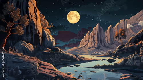 Moon lit Canyon Quest cartoon photo